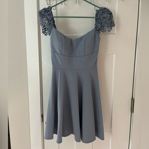 Cute Light Blue Dress with Lace Sleeves